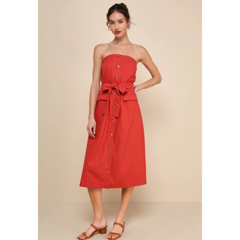 Lulu's Red Strapless Midi Dress